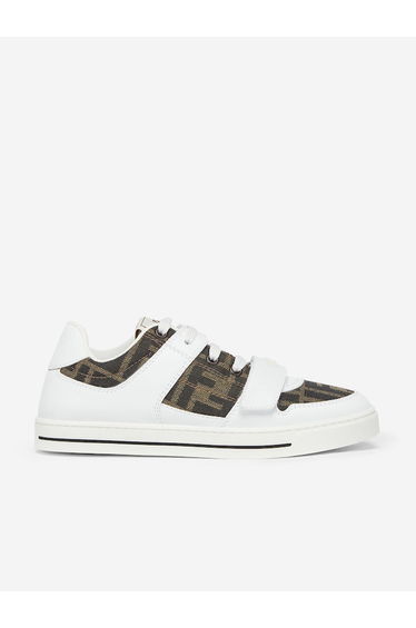 Kids Leather Jacquard Logo Trainers in White
