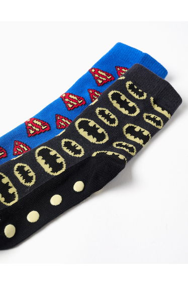 Pack of 2 non-slip socks with superhero motifs for boys, black/blue