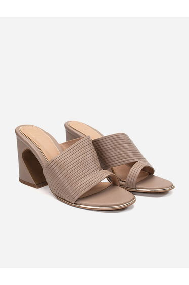 Striped Leather Block Heel Sandals