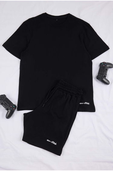 Black Tracksuit Set Regular Font Embroidered 100% Cotton