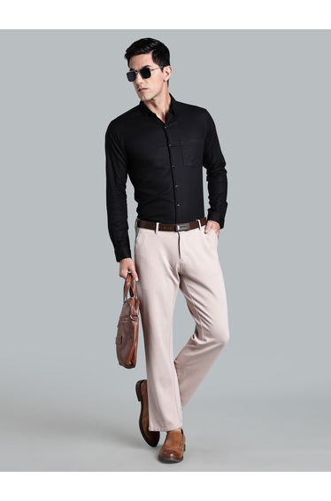 Men Black Plain Cotton Formal Shirt