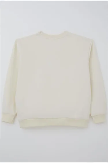 Girls' Sweatshirt with Sparkling Heart Fairy Tale and Pearl Embellishments, Cream