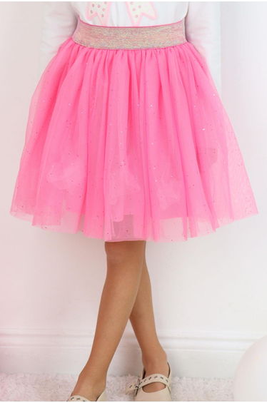 Girls' Pink Tutu Skirt with Glitter and Elastic Waistband (Ages 5-10)