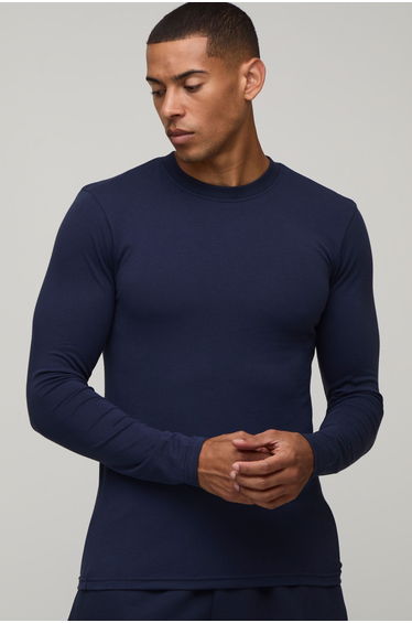 Essential Muscle Fit Long Sleeve T-Shirt - navy