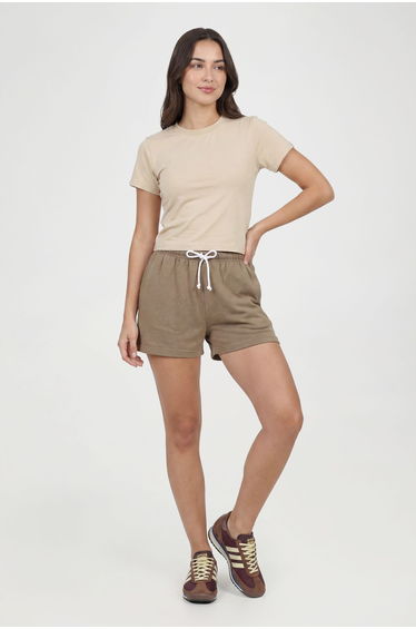 Loose Fit Contrast Drawcord Sweat Short - washed khaki