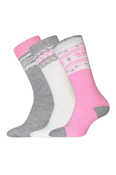 Womens/Ladies Arron Wellington Socks (Pack Of 3) - White/Grey/Pink