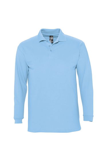 SOLS Mens Winter II Long Sleeve Pique Cotton Polo Shirt - Sky