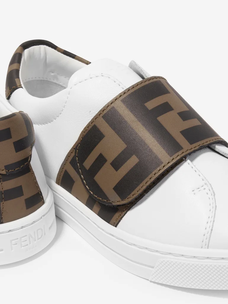Kids Leather FF Logo Strap Trainers in White - 2