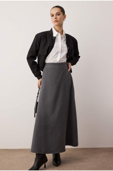 Anthracite Unlined Plain Woven Hijab Skirt