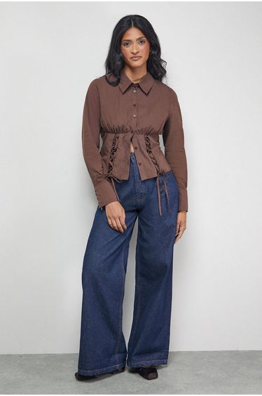 Cotton Lattice Front Fitted Waist Shirt