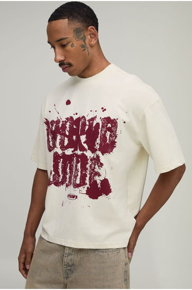 Ecru Oversized Boxy Worldwide Graffiti Print T-Shirt - ecru