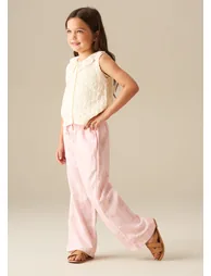 Sarah Pink Palm Print Tie Waist Trousers - Pink - 3