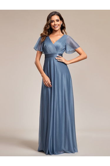 ever LIORÉ|Plus Size V Neck Ribbon Waist Formal Evening Dress With Sleeves