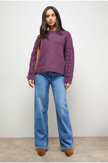 Cable Knit Sleeve Crew Neck Cosy Jumper