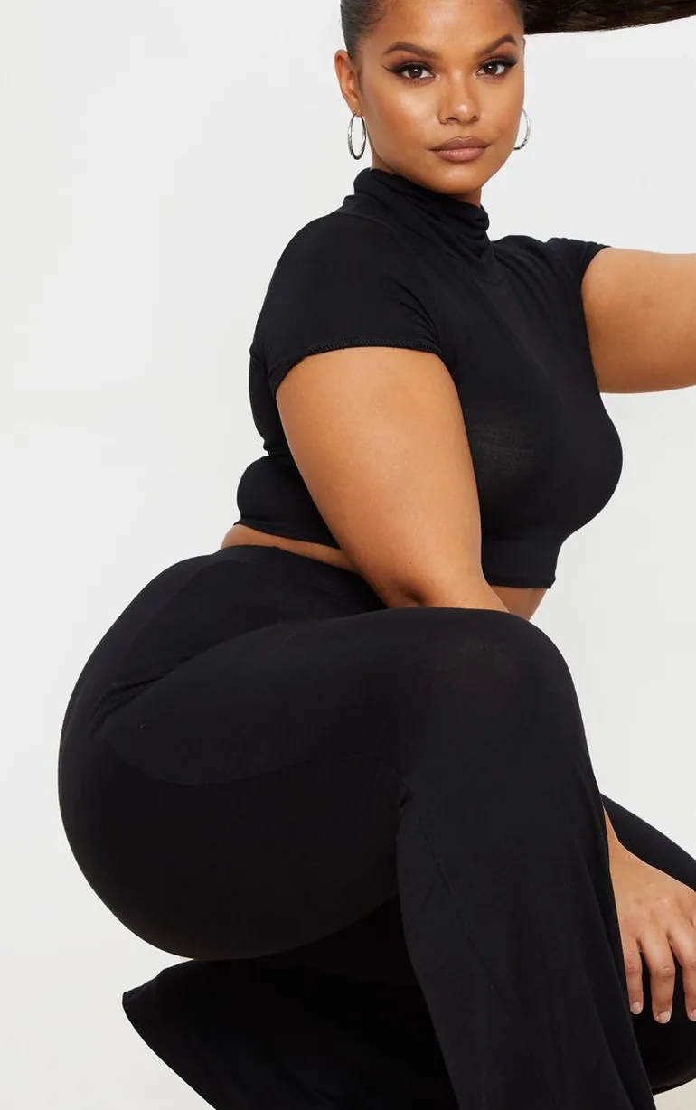 Plus Black Jersey Split Hem Flared Trouser - 3