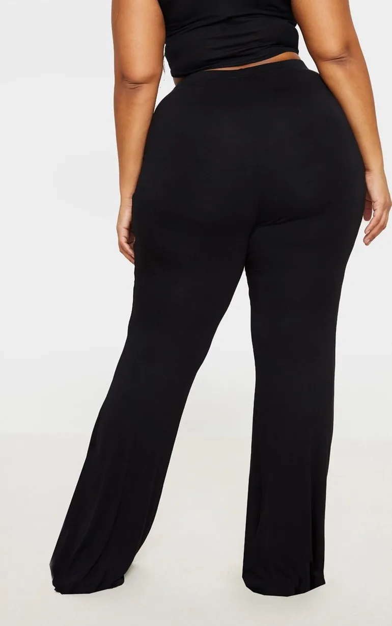 Plus Black Jersey Split Hem Flared Trouser - 2