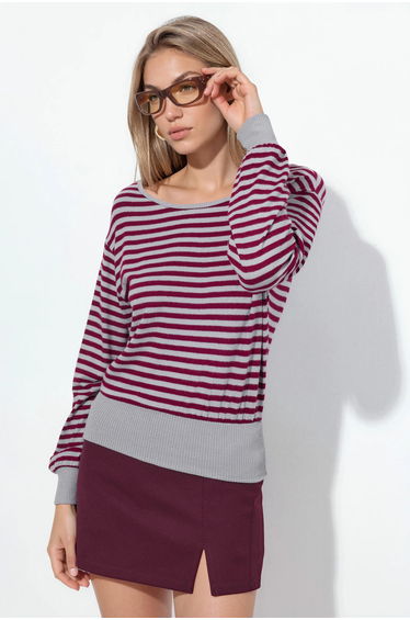 BUSEM Women's Striped Long-sleeve Ribbed T-shirt