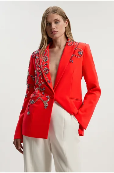 Crystal Embellished Tailored Single Breasted Blazer