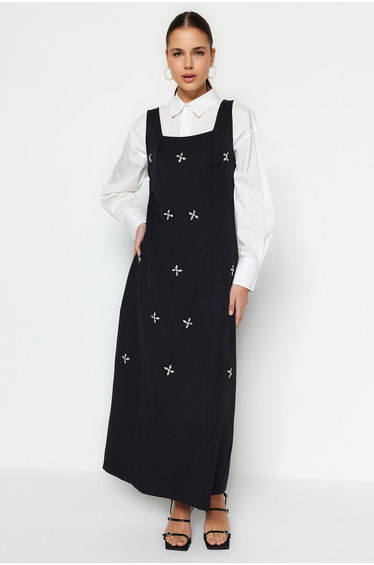 Black Floral Column Maxi Pinafore