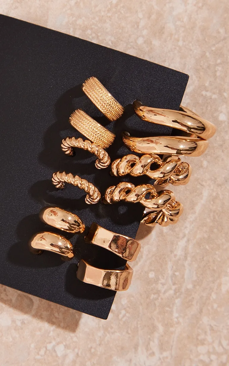 Gold Assorted Textured Small Multipack Hoop Earrings - 2