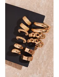 Gold Assorted Textured Small Multipack Hoop Earrings - 2