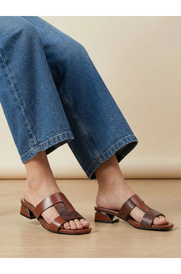 Women Brown Leather Block Heel Sandals