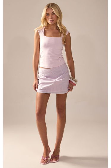 Pink Stripe Linen Floaty Mini Skirt