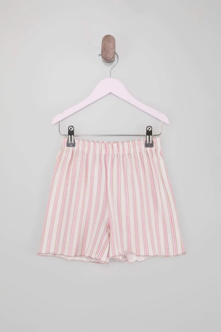Ecru Printed Ruffled Girls' Knitted Pajama Set - 7