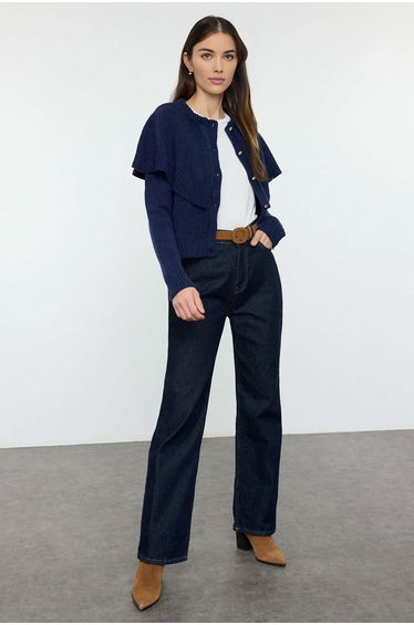 Navy Blue Buttoned Knitted Cardigan