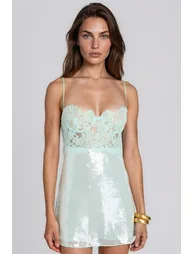 Jaroslava Spaghetti Sequin Lace Mini Dress - 2