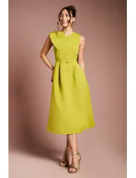 Bow Detail Belted Crepe Midi Dress