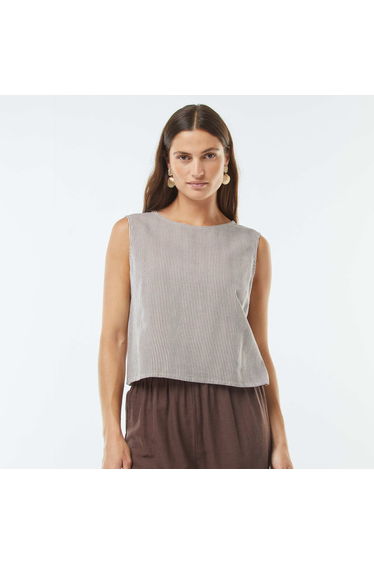 Cropped linen-blend sleeveless blouse BEIGE