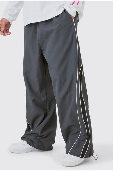 Elastic Waist Piping Detail Parachute Pants - charcoal