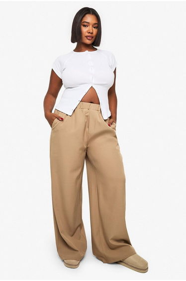 Plus Elasticated Waist Tailored Trouser - taupe