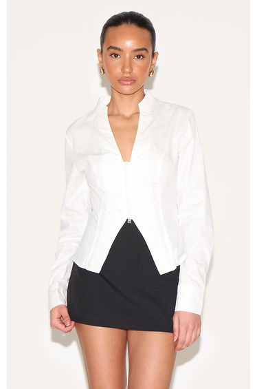 Petite White Zip Up Shirt