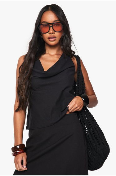 Linen Look Cowl Neckline Halter Top