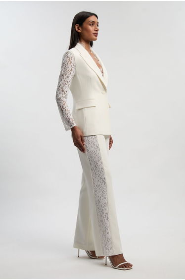 Compact Stretch Lace Mix Tailored Wide Leg Trouser
