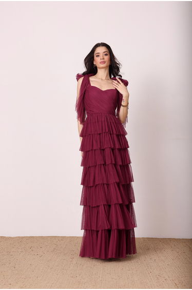 Ophelia Fig Maxi Dress with Tie Detail