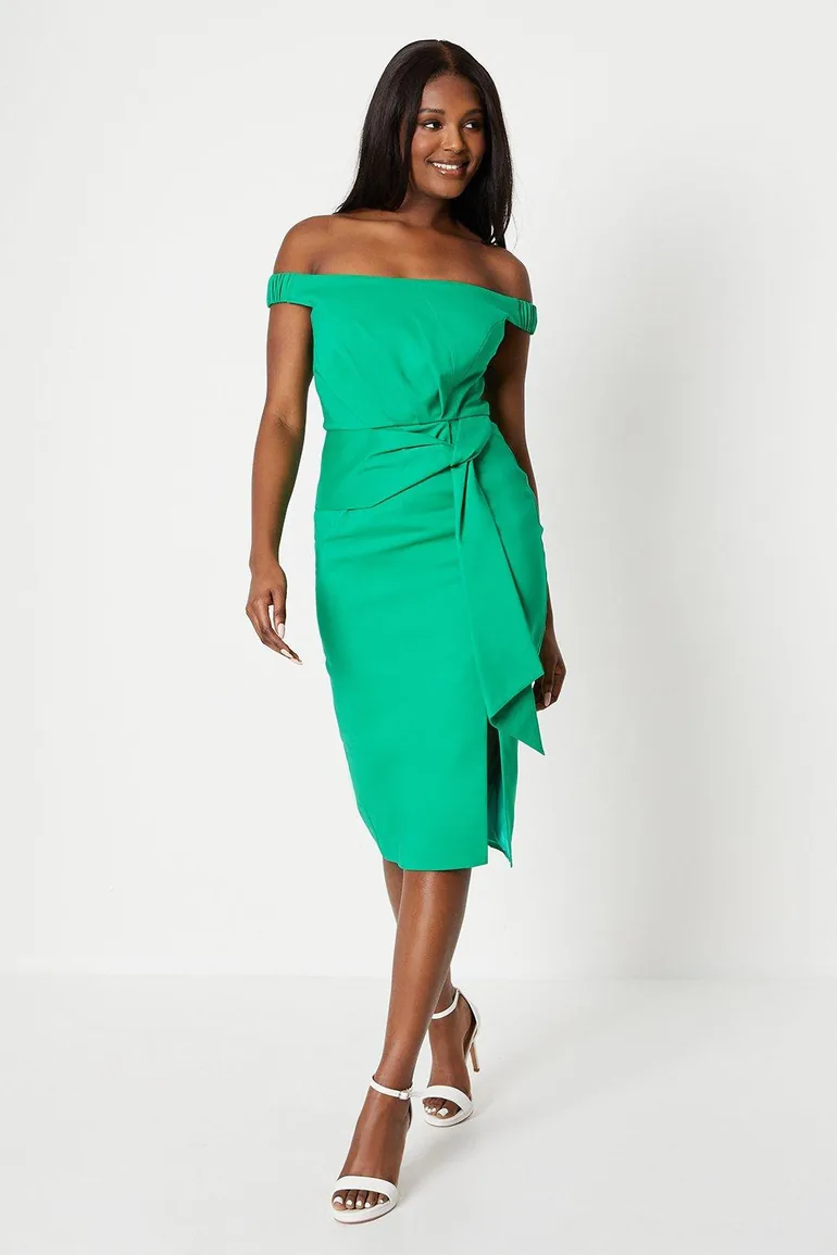 Shop Bardot Twist Front Stretch Cotton Midaxi Dress Online in Oman