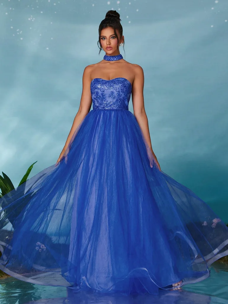 Leely Elegant Strapless Sleeveless Tulle Party Dress - 4