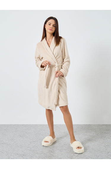 Beige Shawl Collar Fleece Robe
