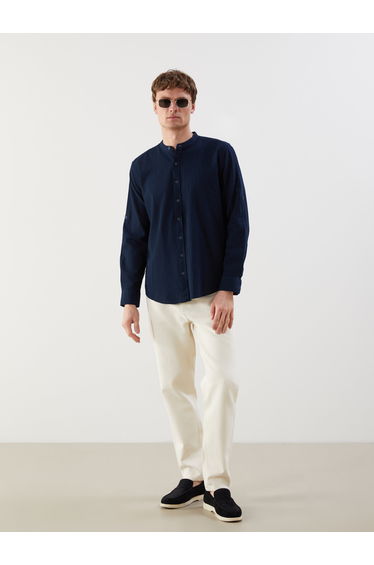 Regular Fit Crinkle Men's Grandad Collar Shirt