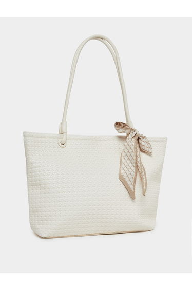 Textured Shoulder Bag with Scarf Detail