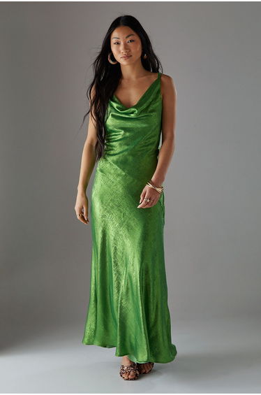 Petite Metallic Lame Cowl Neck Maxi Dress