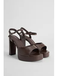 Alissa Faux Leather Wood Effect High Heeled Sandals