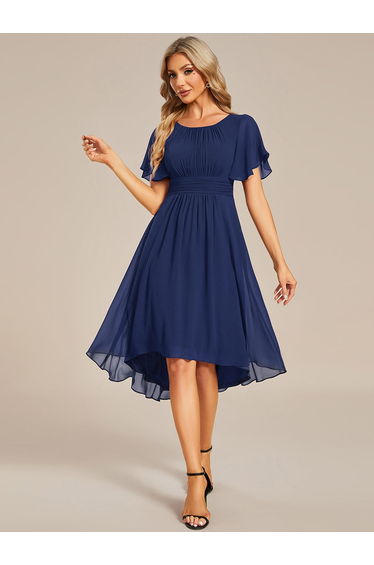 ever EDEN|Flowy Chiffon Round Neckline A-Line Knee Length Wedding Guest Dress