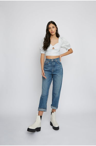 Pale Blue Key-Hole Crop-Top
