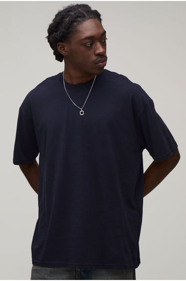 Oversized Line Drawn Rose Stem Print T-shirt - navy