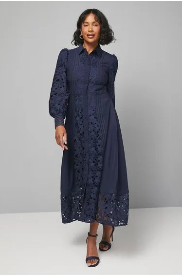 Premium Lace Button Through Maxi Dress