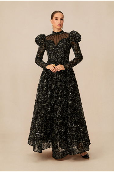 Celia Floral Embroidered Puff Sleeve Maxi Dress